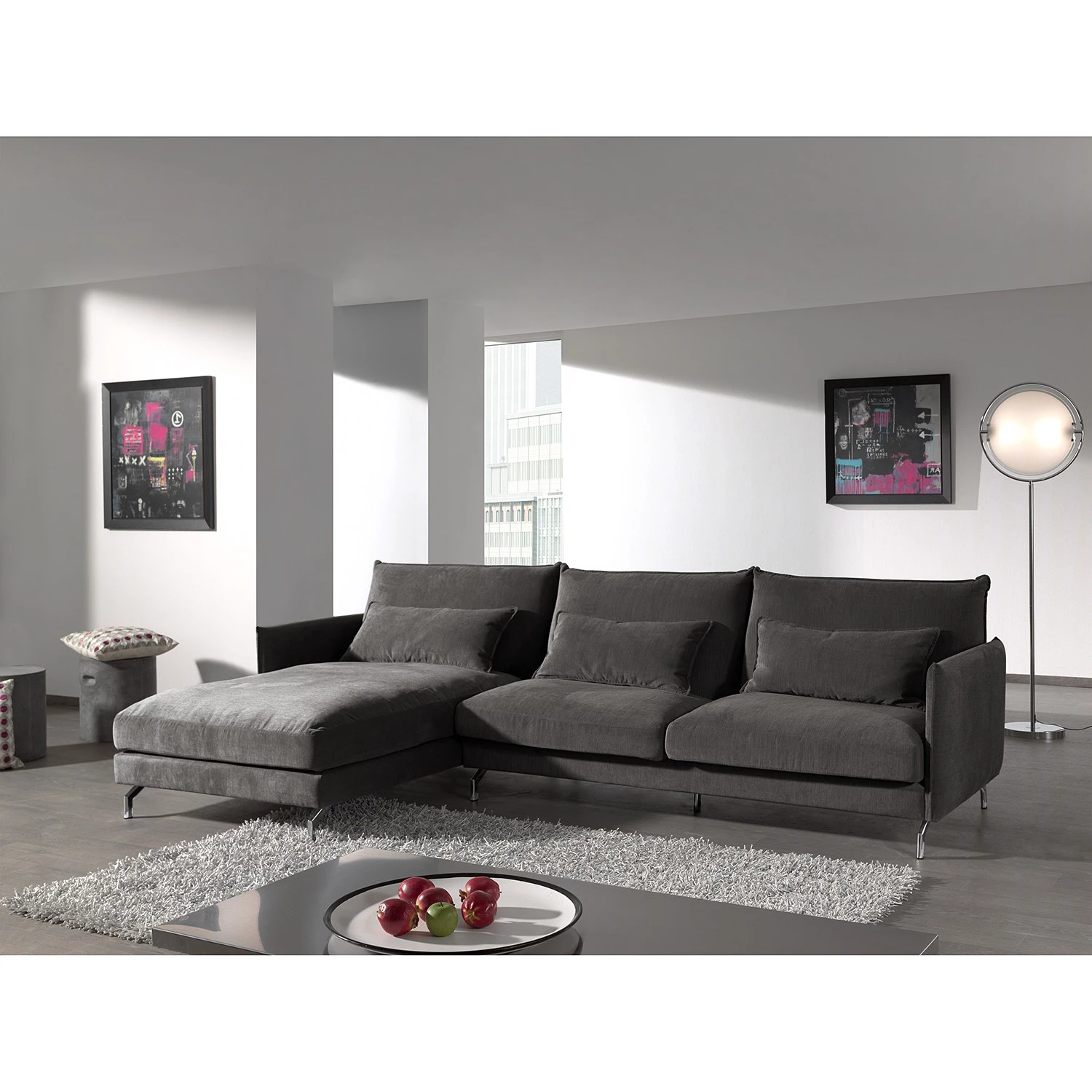 Fredriks Canapé d’angle Paimio - Velours - Gris - Méridienne courte à gauche (vue de face) 3 Fredriks Canapé d’angle Paimio - Velours - Gris - Méridienne courte à gauche (vue de face) – Image 3