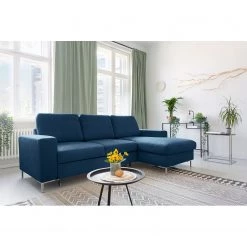 Fredriks Canapé d'angle Fiesta I - Tissu structuré - Bleu jean - Méridienne courte à droite (vue de face) - Avec fonction couchage -Canapés Soldes Magasin 1000198227 201210 09574100003 MOOD DETAILS P000000001000198227 mood