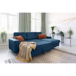 Fredriks Canapé d'angle Fiesta I - Tissu structuré - Bleu jean - Méridienne courte à droite (vue de face) - Avec fonction couchage -Canapés Soldes Magasin 1000198227 201210 09574300004 MOOD DETAILS P000000001000198227 mood