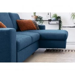 Fredriks Canapé d'angle Fiesta I - Tissu structuré - Bleu jean - Méridienne courte à droite (vue de face) - Avec fonction couchage -Canapés Soldes Magasin 1000198227 201210 09575000007 DETAILS P000000001000198227