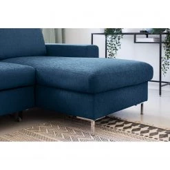 Fredriks Canapé d'angle Fiesta I - Tissu structuré - Bleu jean - Méridienne courte à droite (vue de face) - Avec fonction couchage -Canapés Soldes Magasin 1000198227 201210 09575200008 DETAILS P000000001000198227