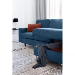 Fredriks Canapé d'angle Fiesta I - Tissu structuré - Bleu jean - Méridienne courte à droite (vue de face) - Avec fonction couchage -Canapés Soldes Magasin 1000198227 201210 09575300009 DETAILS P000000001000198227