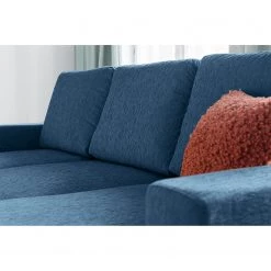 Fredriks Canapé d'angle Fiesta I - Tissu structuré - Bleu jean - Méridienne courte à droite (vue de face) - Avec fonction couchage -Canapés Soldes Magasin 1000198227 201210 09575700011 DETAILS P000000001000198227