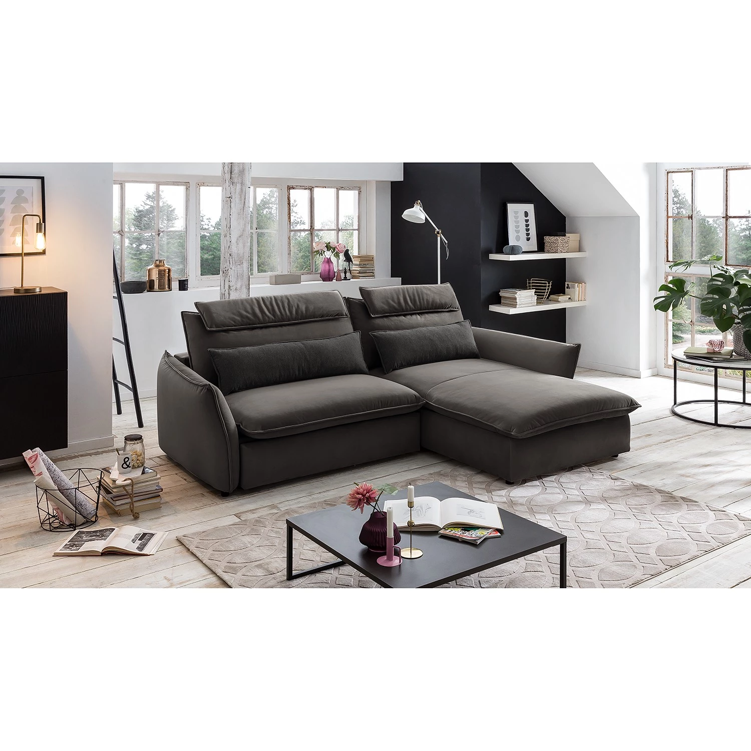 Fredriks Canapé d’angle Coolin - Velours - Marron foncé - Méridienne courte à droite (vue de face) - Sans fonction 3 Fredriks Canapé d’angle Coolin - Velours - Marron foncé - Méridienne courte à droite (vue de face) - Sans fonction – Image 3