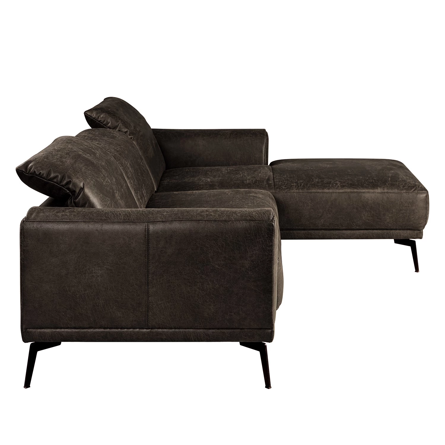 Fredriks Canapé d‘angle Basin II - Imitation cuir - Marron foncé - Méridienne courte à droite (vue de face) 4 Fredriks Canapé d‘angle Basin II - Imitation cuir - Marron foncé - Méridienne courte à droite (vue de face) – Image 4