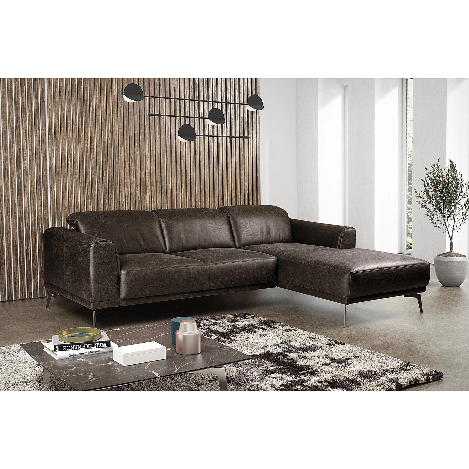 Fredriks Canapé d‘angle Basin II - Imitation cuir - Marron foncé - Méridienne courte à droite (vue de face) 3 Fredriks Canapé d‘angle Basin II - Imitation cuir - Marron foncé - Méridienne courte à droite (vue de face) – Image 3