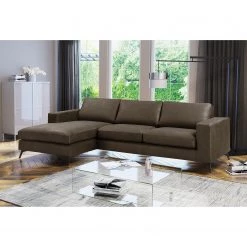 Fredriks Canapé d‘angle Denny I - Microfibre - Marron foncé - Méridienne courte à gauche (vue de face) -Canapés Soldes Magasin 1000199995 201029 14242900018 MOOD DETAILS P000000001000199995 mood