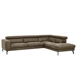 Fredriks Canapé d‘angle Brodi - Microfibre - Limon - Méridienne longue à droite (vue de face)