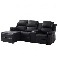 Modoform Canapé d’angle Mendis - Imitation cuir - Noir - Méridienne longue à gauche (vue de face)