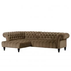 Loftscape Canapé d’angle Fireside II - Velours - Nougat - Méridienne longue à gauche (vue de face)