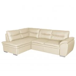 Fredriks Canapé d’angle Elkin - Imitation cuir - Crème - Méridienne longue à gauche (vue de face) - Fonction couchage - Coffre de lit