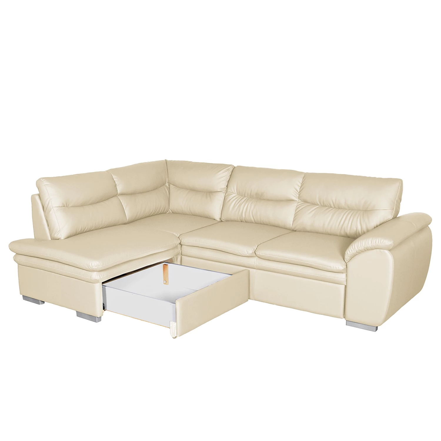 Fredriks Canapé d’angle Elkin - Imitation cuir - Crème - Méridienne longue à gauche (vue de face) - Fonction couchage - Coffre de lit 5 Fredriks Canapé d’angle Elkin - Imitation cuir - Crème - Méridienne longue à gauche (vue de face) - Fonction couchage - Coffre de lit – Image 5