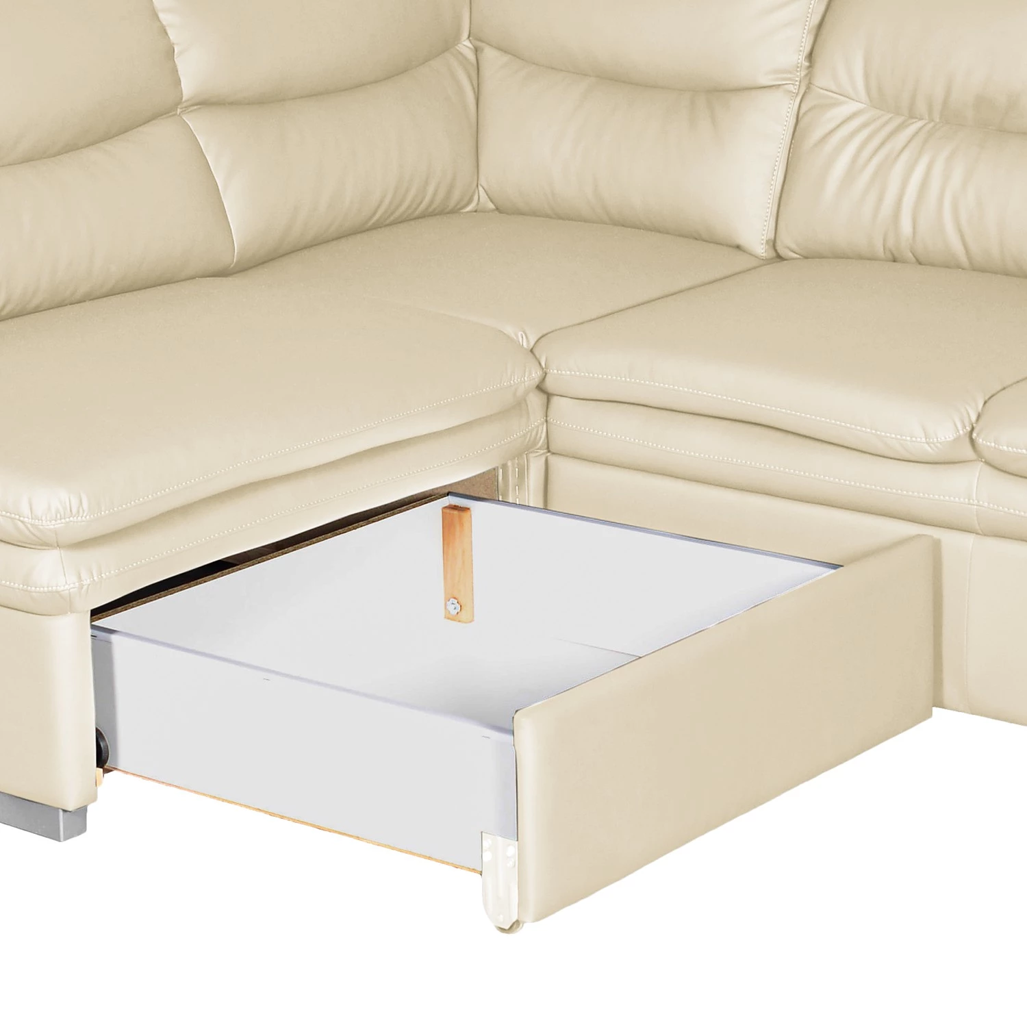 Fredriks Canapé d’angle Elkin - Imitation cuir - Crème - Méridienne longue à gauche (vue de face) - Fonction couchage - Coffre de lit 10 Fredriks Canapé d’angle Elkin - Imitation cuir - Crème - Méridienne longue à gauche (vue de face) - Fonction couchage - Coffre de lit – Image 10