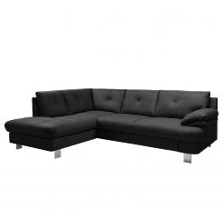 Fredriks Canapé d’angle NoDa - Cuir véritable - Noir - Méridienne longue à gauche (vue de face) - Fonction couchage - Coffre de lit