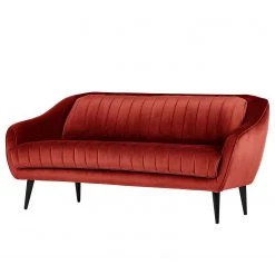 Red Living Canapé Margon (2 places) - Velours - Rouge cerise - Noir