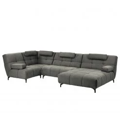 Fredriks Canapé panoramique Bellmore III - Microfibre - Gris - Avec appui-tête