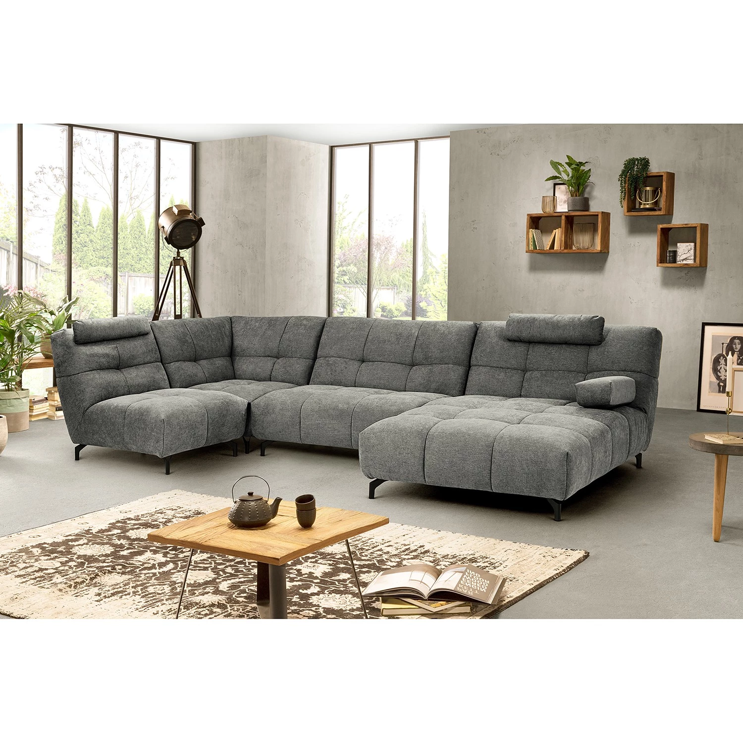 Fredriks Canapé panoramique Bellmore III - Microfibre - Gris - Avec appui-tête 2 Fredriks Canapé panoramique Bellmore III - Microfibre - Gris - Avec appui-tête – Image 2