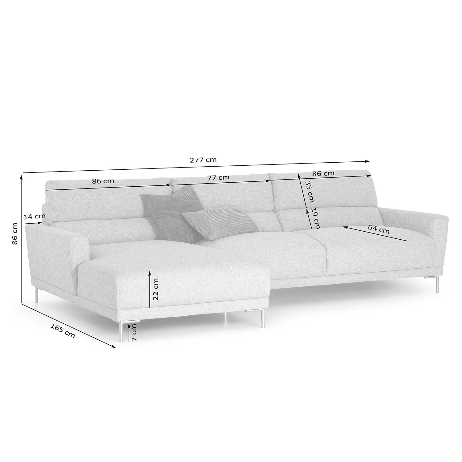 Fredriks Canapé d’angle Burney - Tissu - Gris clair - Méridienne courte à gauche (vue de face) 7 Fredriks Canapé d’angle Burney - Tissu - Gris clair - Méridienne courte à gauche (vue de face) – Image 7