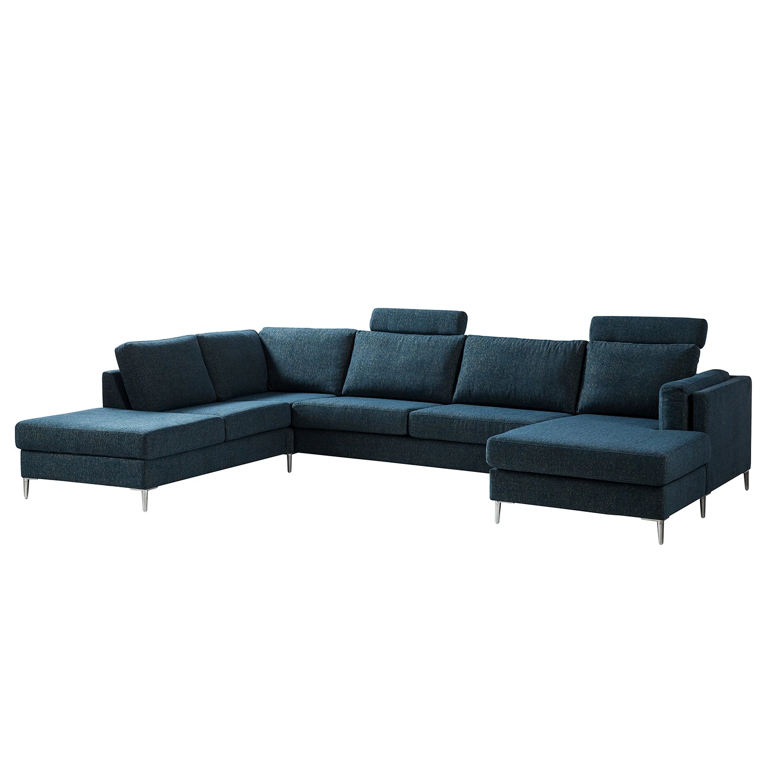 Studio Copenhagen Canapé panoramique COSO Classic+ - Tissu Chenille Rufi: Bleu - Méridienne courte à droite / longue à gauche (vue de face) - Coffre de lit - Chrome brillant 10 Studio Copenhagen Canapé panoramique COSO Classic+ - Tissu Chenille Rufi: Bleu - Méridienne courte à droite / longue à gauche (vue de face) - Coffre de lit - Chrome brillant – Image 10