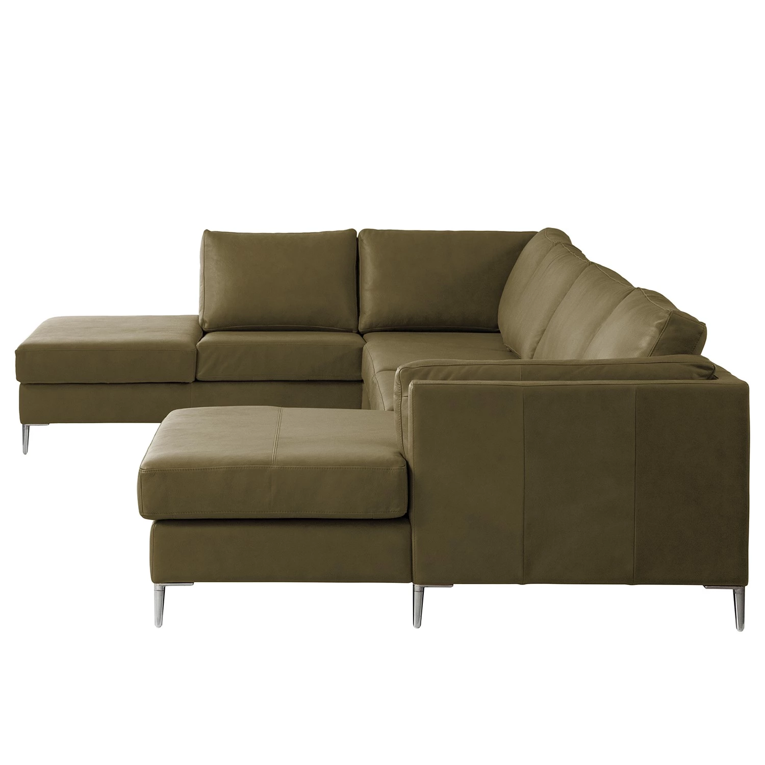 Studio Copenhagen Canapé panoramique COSO Classic+ - Cuir véritable Taru : Vert olive - Méridienne courte à droite / longue à gauche (vue de face) - Coffre de lit - Chrome brillant 7 Studio Copenhagen Canapé panoramique COSO Classic+ - Cuir véritable Taru : Vert olive - Méridienne courte à droite / longue à gauche (vue de face) - Coffre de lit - Chrome brillant – Image 7