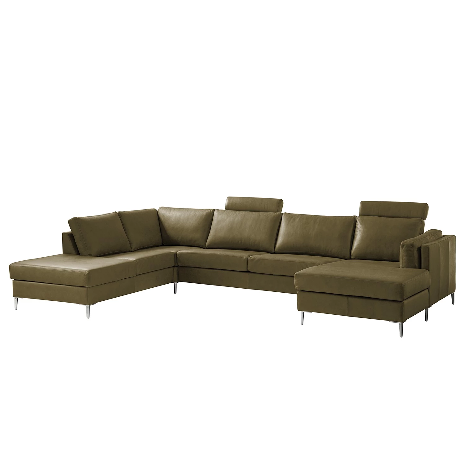 Studio Copenhagen Canapé panoramique COSO Classic+ - Cuir véritable Taru : Vert olive - Méridienne courte à droite / longue à gauche (vue de face) - Coffre de lit - Chrome brillant 9 Studio Copenhagen Canapé panoramique COSO Classic+ - Cuir véritable Taru : Vert olive - Méridienne courte à droite / longue à gauche (vue de face) - Coffre de lit - Chrome brillant – Image 9