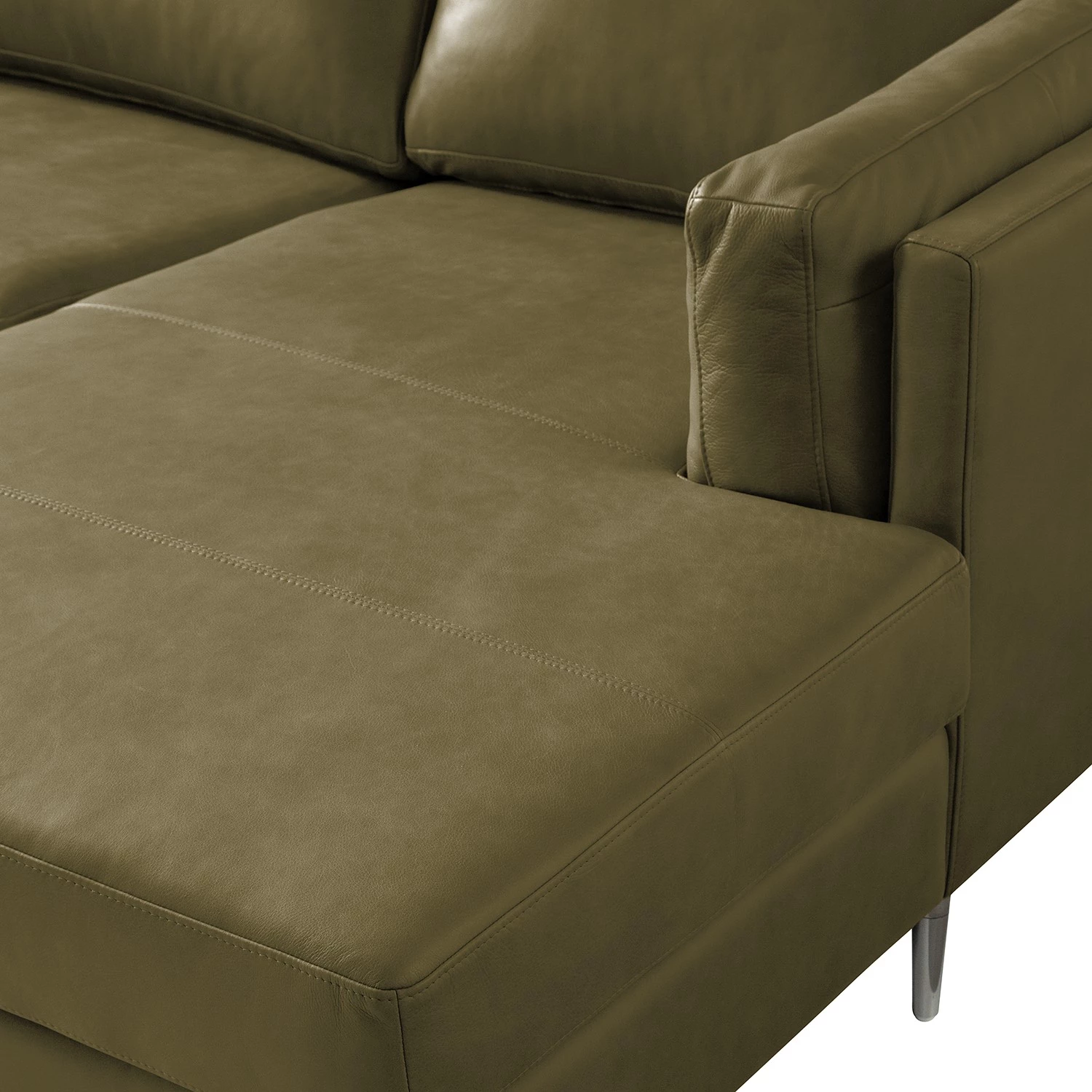 Studio Copenhagen Canapé panoramique COSO Classic+ - Cuir véritable Taru : Vert olive - Méridienne courte à droite / longue à gauche (vue de face) - Coffre de lit - Chrome brillant 21 Studio Copenhagen Canapé panoramique COSO Classic+ - Cuir véritable Taru : Vert olive - Méridienne courte à droite / longue à gauche (vue de face) - Coffre de lit - Chrome brillant – Image 21