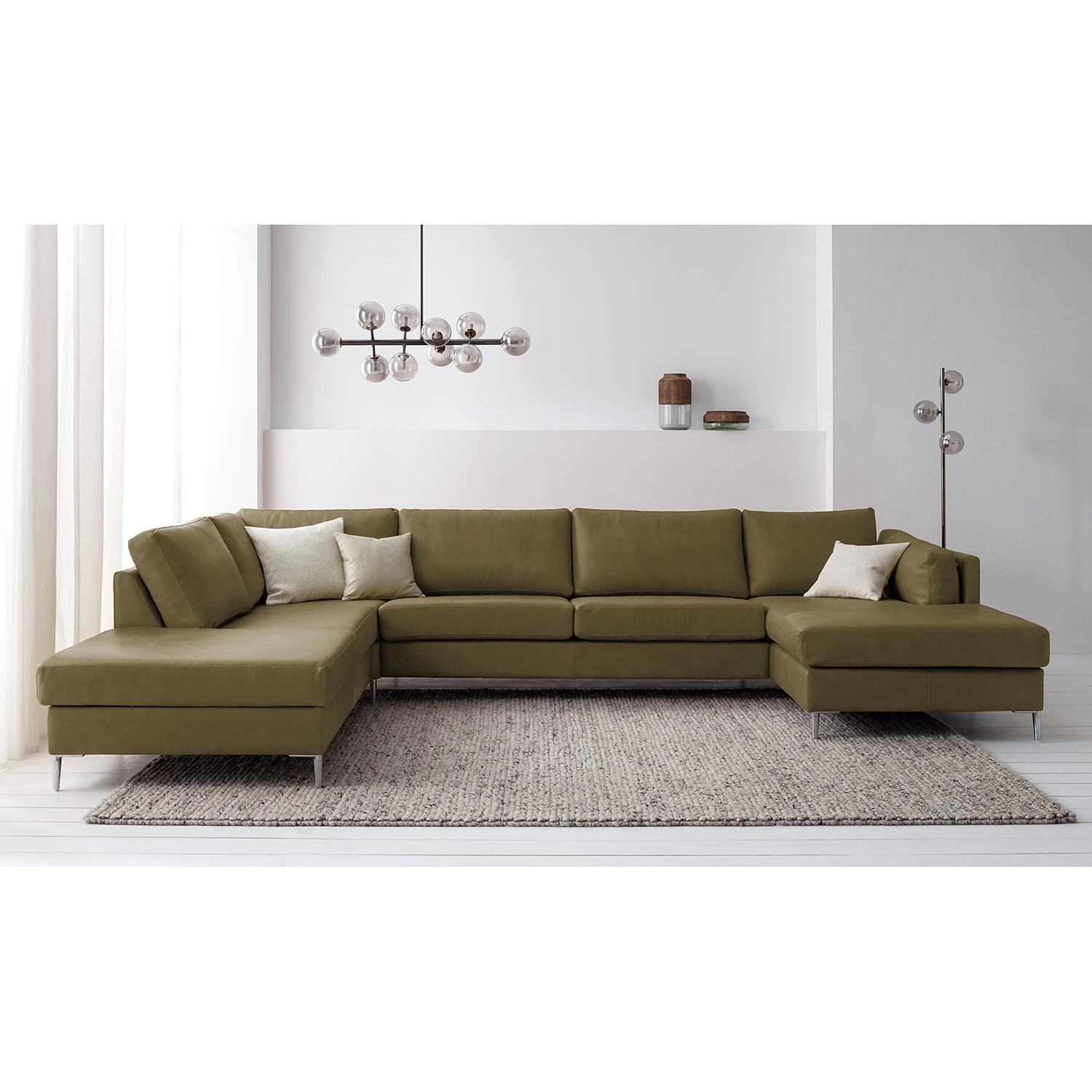 Studio Copenhagen Canapé panoramique COSO Classic+ - Cuir véritable Taru : Vert olive - Méridienne courte à droite / longue à gauche (vue de face) - Coffre de lit - Chrome brillant 3 Studio Copenhagen Canapé panoramique COSO Classic+ - Cuir véritable Taru : Vert olive - Méridienne courte à droite / longue à gauche (vue de face) - Coffre de lit - Chrome brillant – Image 3