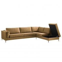 Studio Copenhagen Canapé d’angle COSO Classic+ ottomane - Tissu Inze: Marron clair - Largeur : 311 cm - Méridienne longue à droite (vue de face) - Coffre de lit - Chêne foncé -Canapés Soldes Magasin 1000212907 200825 13031001198 DETAILS P000000001000212907