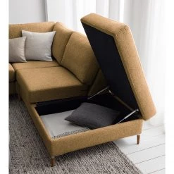 Studio Copenhagen Canapé d’angle COSO Classic+ ottomane - Tissu Inze: Marron clair - Largeur : 311 cm - Méridienne longue à droite (vue de face) - Coffre de lit - Chêne foncé -Canapés Soldes Magasin 1000212907 201008 13302900539 DETAILS P000000001000212907