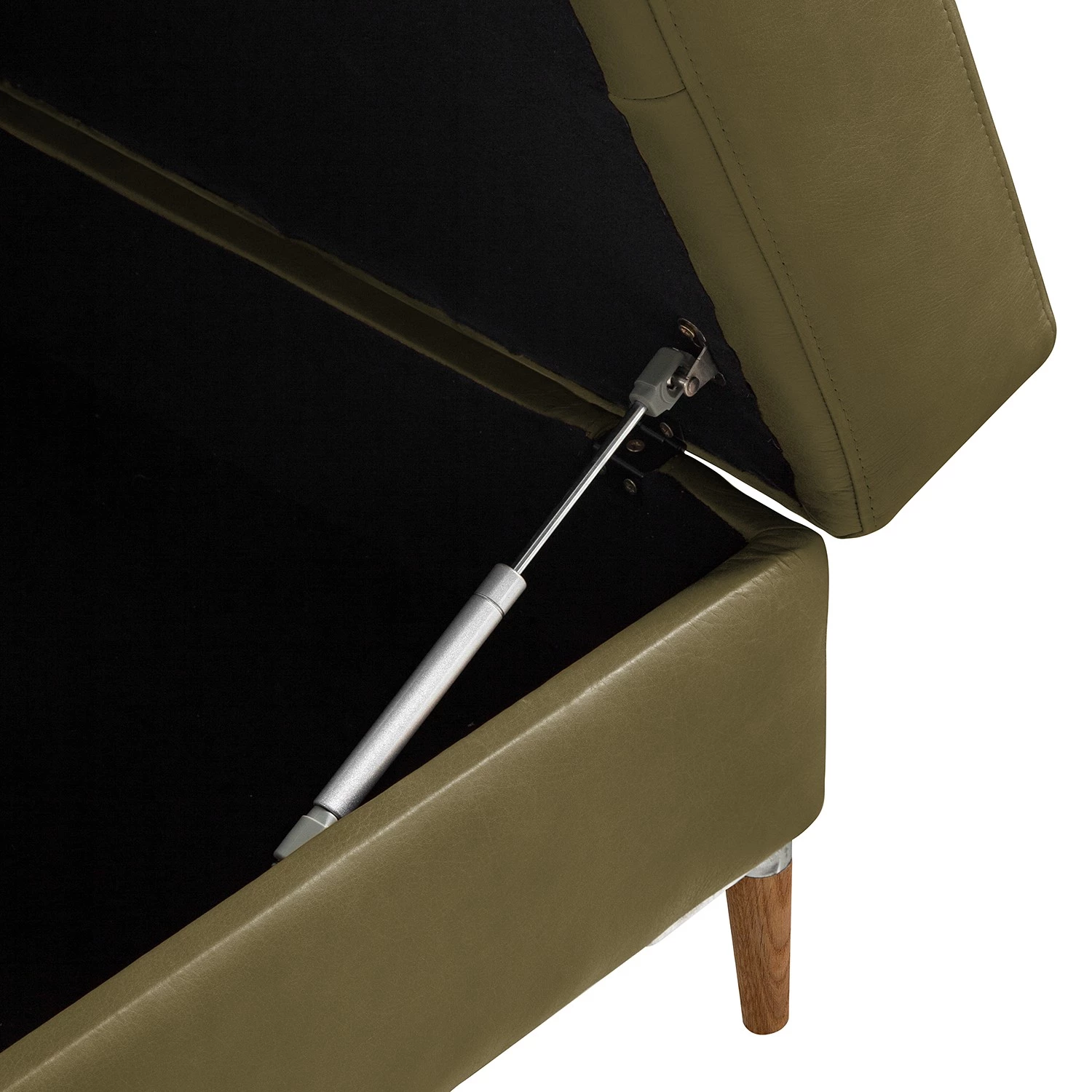 Studio Copenhagen Canapé d’angle COSO Classic+ ottomane - Cuir véritable Taru : Vert olive - Largeur : 311 cm - Méridienne longue à droite (vue de face) - Coffre de lit - Chêne foncé 25 Studio Copenhagen Canapé d’angle COSO Classic+ ottomane - Cuir véritable Taru : Vert olive - Largeur : 311 cm - Méridienne longue à droite (vue de face) - Coffre de lit - Chêne foncé – Image 25