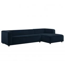 Fredriks Canapé d’angle Berlou II - microfibre - Bleu marine - Méridienne courte à droite (vue de face)