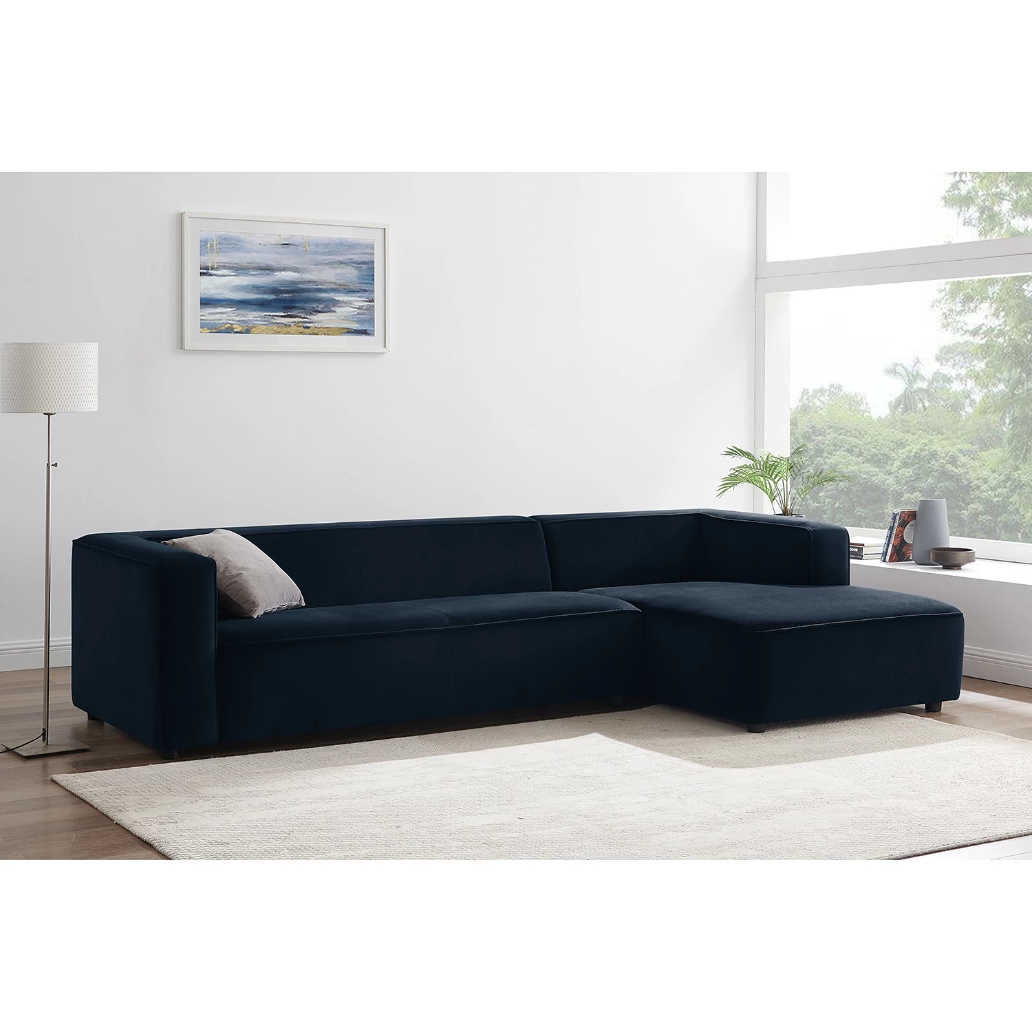 Fredriks Canapé d’angle Berlou II - microfibre - Bleu marine - Méridienne courte à droite (vue de face) 2 Fredriks Canapé d’angle Berlou II - microfibre - Bleu marine - Méridienne courte à droite (vue de face) – Image 2