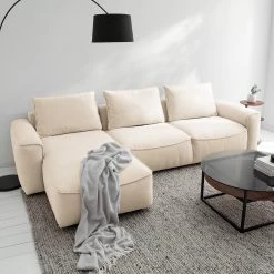 Studio Copenhagen Canapé d’angle Buckley II - Tissu Saia: Beige - Méridienne courte à gauche (vue de face) -Canapés Soldes Magasin 1000218155 210215 12151300478 MOOD DETAILS P000000001000218155 mood