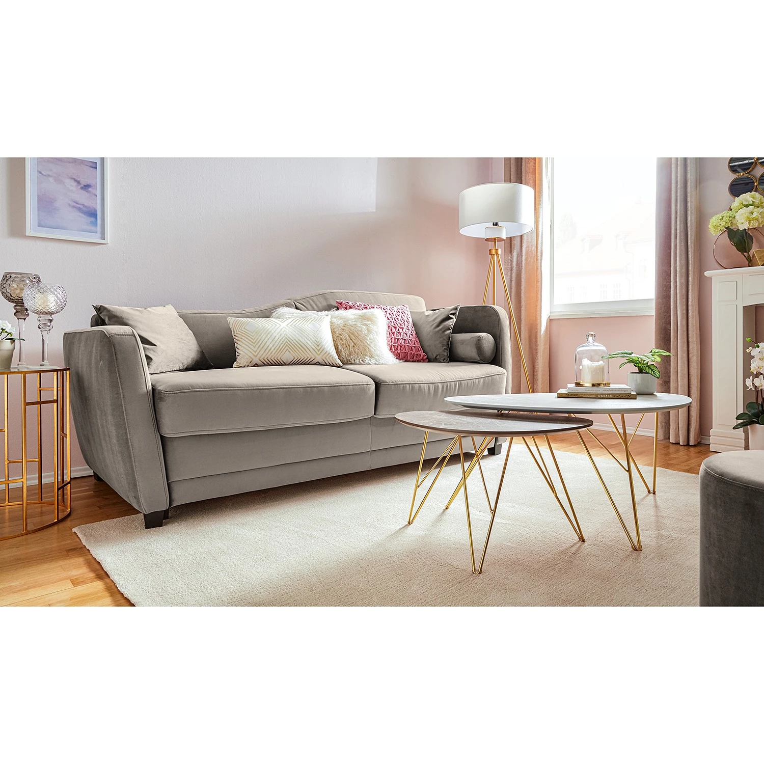 Jack & Alice Canapé convertible Teresina - Velours - Platine - Largeur : 212 cm - Alignement à droite 2 Jack & Alice Canapé convertible Teresina - Velours - Platine - Largeur : 212 cm - Alignement à droite – Image 2