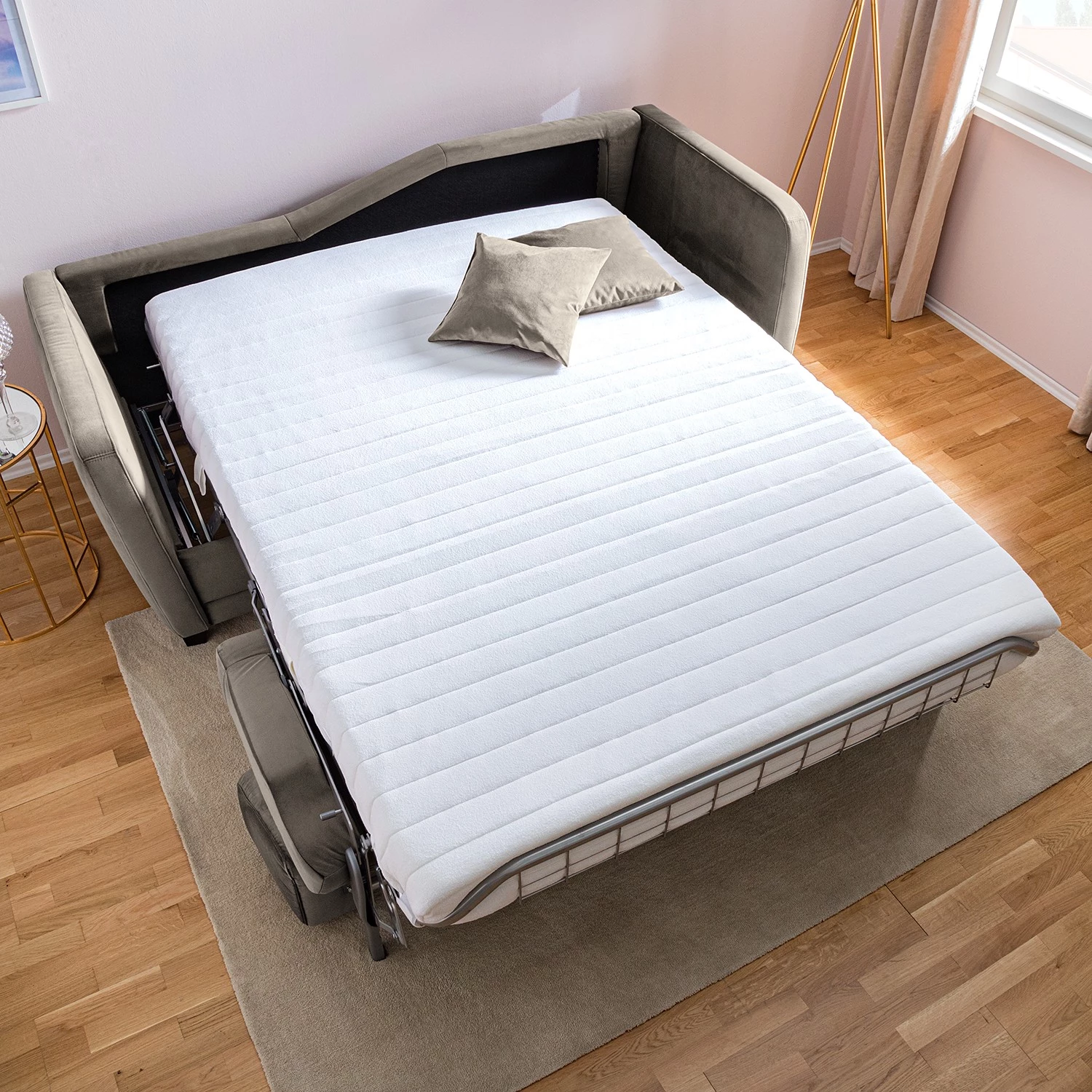 Jack & Alice Canapé convertible Teresina - Velours - Platine - Largeur : 212 cm - Alignement à droite 4 Jack & Alice Canapé convertible Teresina - Velours - Platine - Largeur : 212 cm - Alignement à droite – Image 4