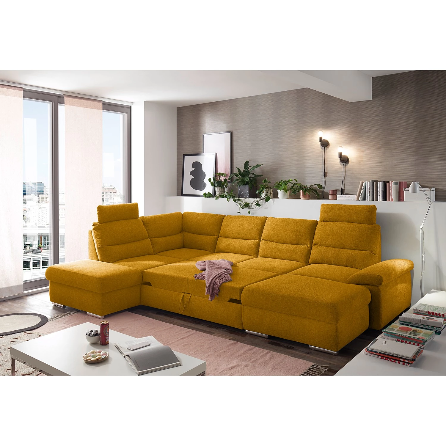 Fredriks Canapé panoramique Caldwell - Tissu - Tissu Roge: Safran - Méridienne longue à gauche (vue de face) 3 Fredriks Canapé panoramique Caldwell - Tissu - Tissu Roge: Safran - Méridienne longue à gauche (vue de face) – Image 3