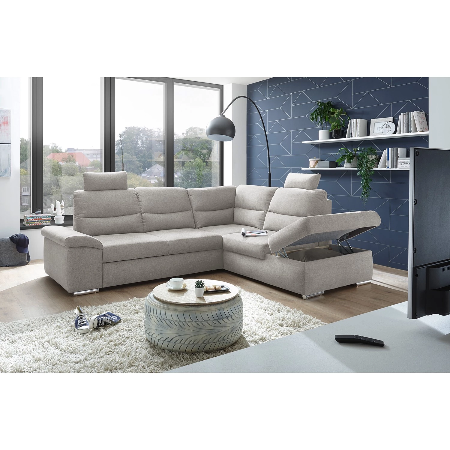 Fredriks Canapé d’angle Caldwell - Tissu - Tissu Roge: Argenté - Méridienne longue à droite (vue de face) 4 Fredriks Canapé d’angle Caldwell - Tissu - Tissu Roge: Argenté - Méridienne longue à droite (vue de face) – Image 4