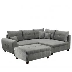 Fredriks Canapé d’angle Holton - Microfibre - Microfibre Ranu: Gris foncé - Méridienne courte à droite (vue de face) - Avec repose-pieds