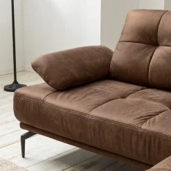 Fredriks Canapé d’angle Linville - Microfibre Torne: Marron scuro - Largeur : 258 cm - Méridienne courte à droite (vue de face) - Sans appui-tête -Canapés Soldes Magasin 1000225234 210305 12311400812 DETAILS P000000001000225234