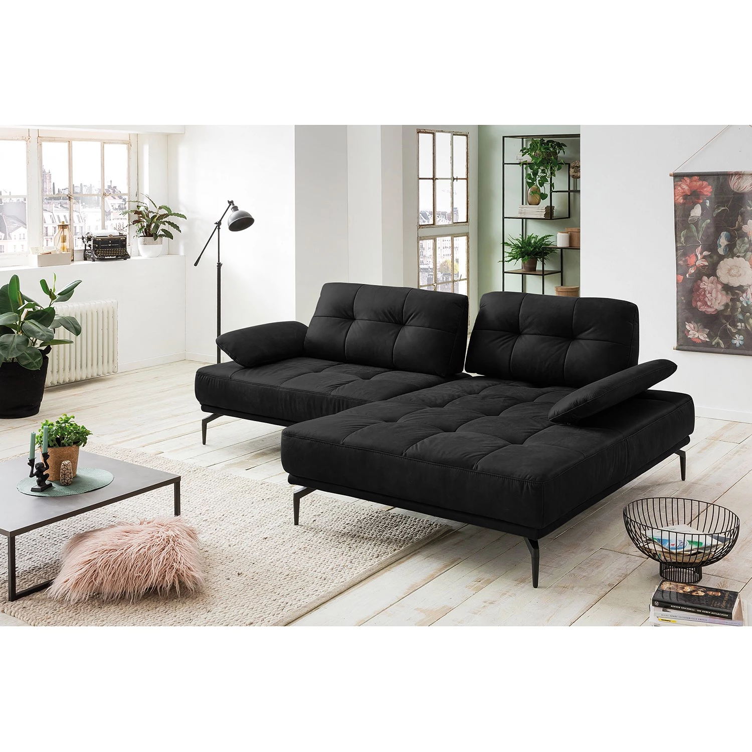 Fredriks Canapé d’angle Linville - Cuir Poas: Noir - Largeur : 258 cm - Méridienne courte à droite (vue de face) - Sans appui-tête 3 Fredriks Canapé d’angle Linville - Cuir Poas: Noir - Largeur : 258 cm - Méridienne courte à droite (vue de face) - Sans appui-tête – Image 3