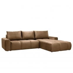 Jack & Alice Canapé d’angle Saint Veep - Velours - Velours Onoli: Beige - Méridienne courte à droite (vue de face)