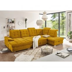 Loftscape Canapé panoramique Montbel - Microfibre - Microfibre Ranu: Jaune moutarde - Méridienne courte à gauche / longue à droite (vue de face) -Canapés Soldes Magasin 1000241660 210127 18102900172 MOOD DETAILS P000000001000241660 mood