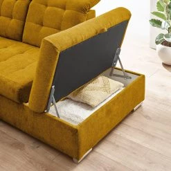 Loftscape Canapé panoramique Montbel - Microfibre - Microfibre Ranu: Jaune moutarde - Méridienne courte à gauche / longue à droite (vue de face) -Canapés Soldes Magasin 1000241660 210127 18103300175 DETAILS P000000001000241660