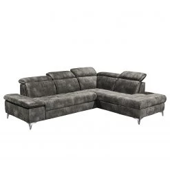 Loftscape Canapé d’angle Groslay - Velours - Velours Insa: Gris - Méridienne longue à droite (vue de face)