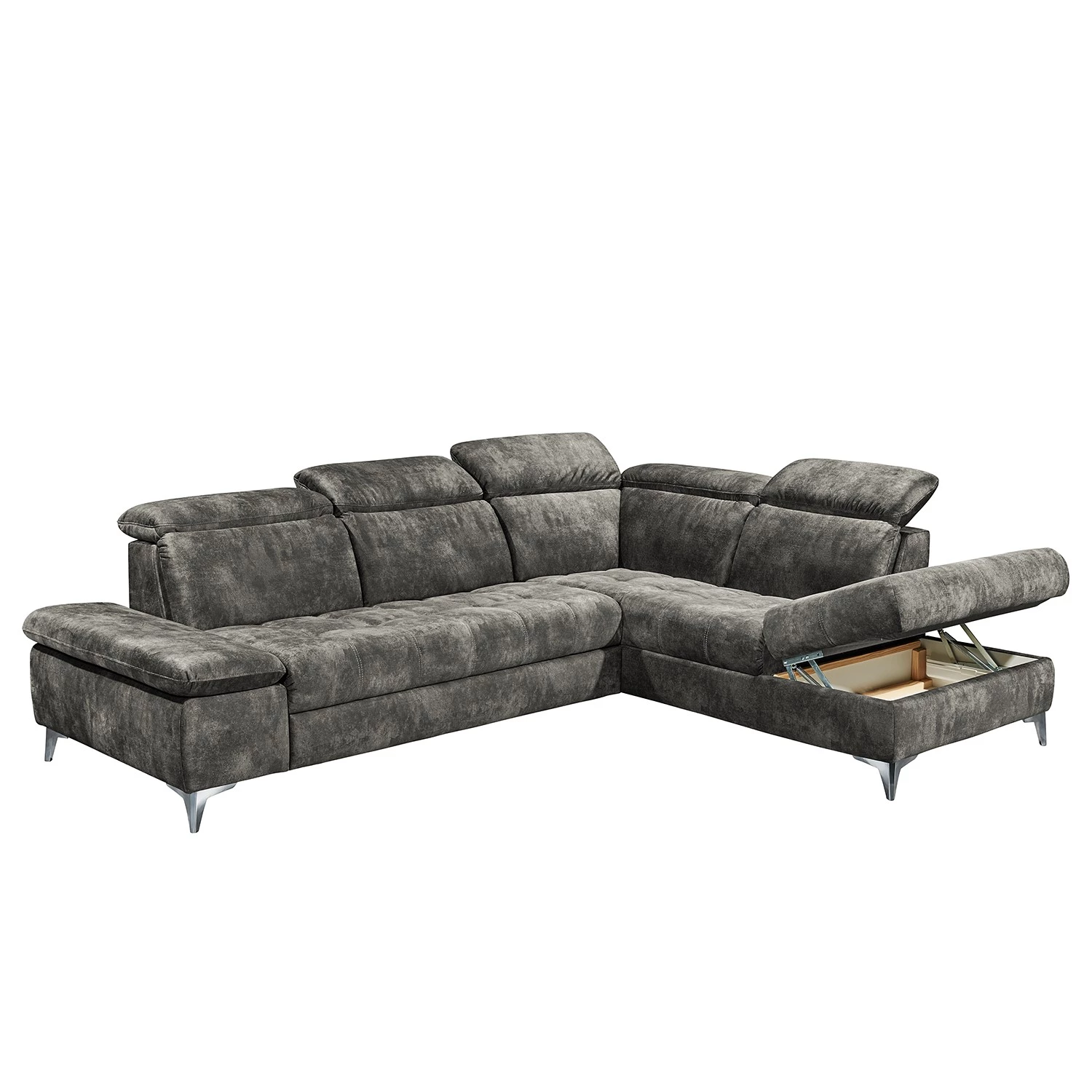 Loftscape Canapé d’angle Groslay - Velours - Velours Insa: Gris - Méridienne longue à droite (vue de face) 7 Loftscape Canapé d’angle Groslay - Velours - Velours Insa: Gris - Méridienne longue à droite (vue de face) – Image 7