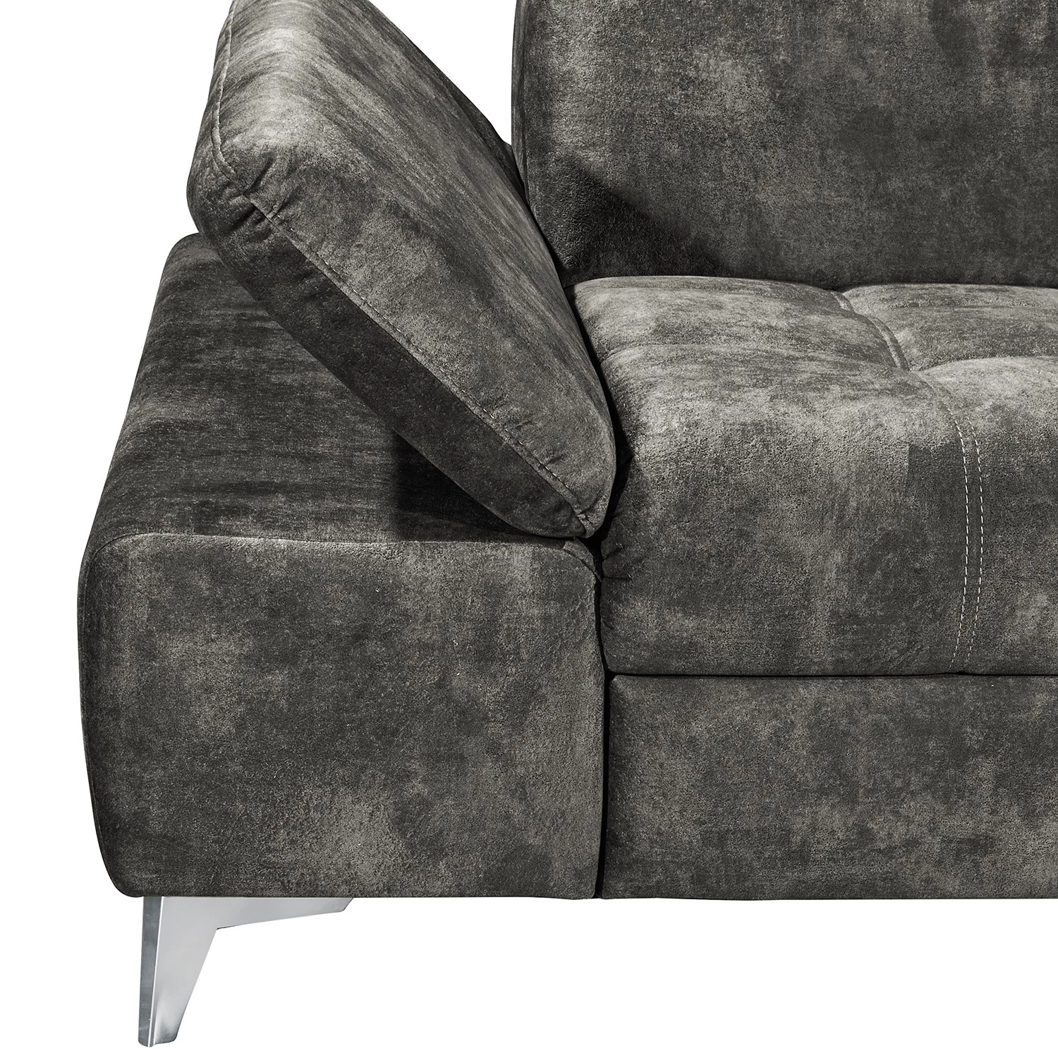 Loftscape Canapé d’angle Groslay - Velours - Velours Insa: Gris - Méridienne longue à droite (vue de face) 8 Loftscape Canapé d’angle Groslay - Velours - Velours Insa: Gris - Méridienne longue à droite (vue de face) – Image 8