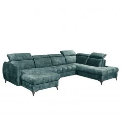 Loftscape Canapé panoramique Grillon - Velours - Velours Insa: Bleu fumée - Méridienne courte à gauche / longue à droite (vue de face)