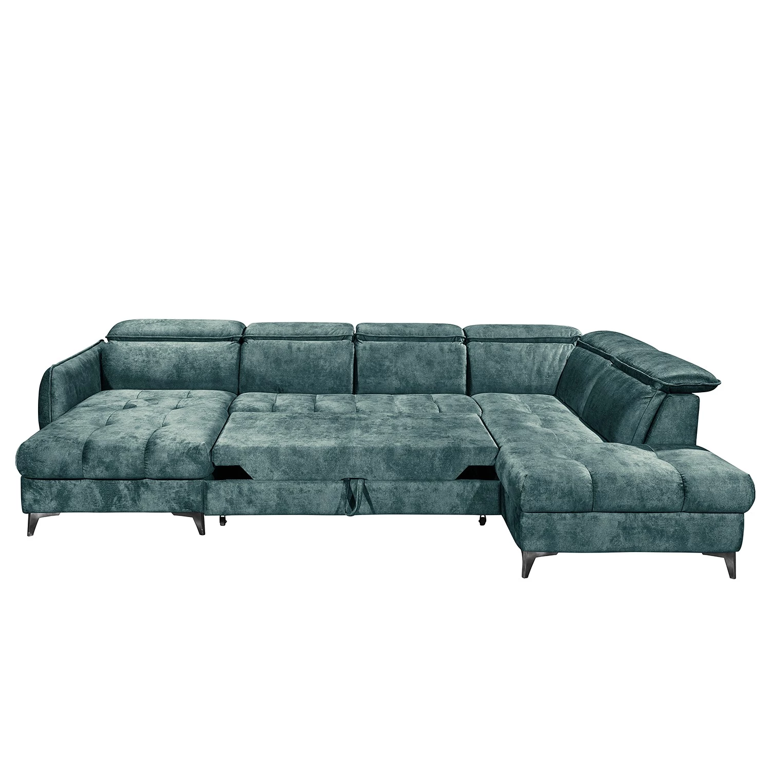 Loftscape Canapé panoramique Grillon - Velours - Velours Insa: Bleu fumée - Méridienne courte à gauche / longue à droite (vue de face) 5 Loftscape Canapé panoramique Grillon - Velours - Velours Insa: Bleu fumée - Méridienne courte à gauche / longue à droite (vue de face) – Image 5