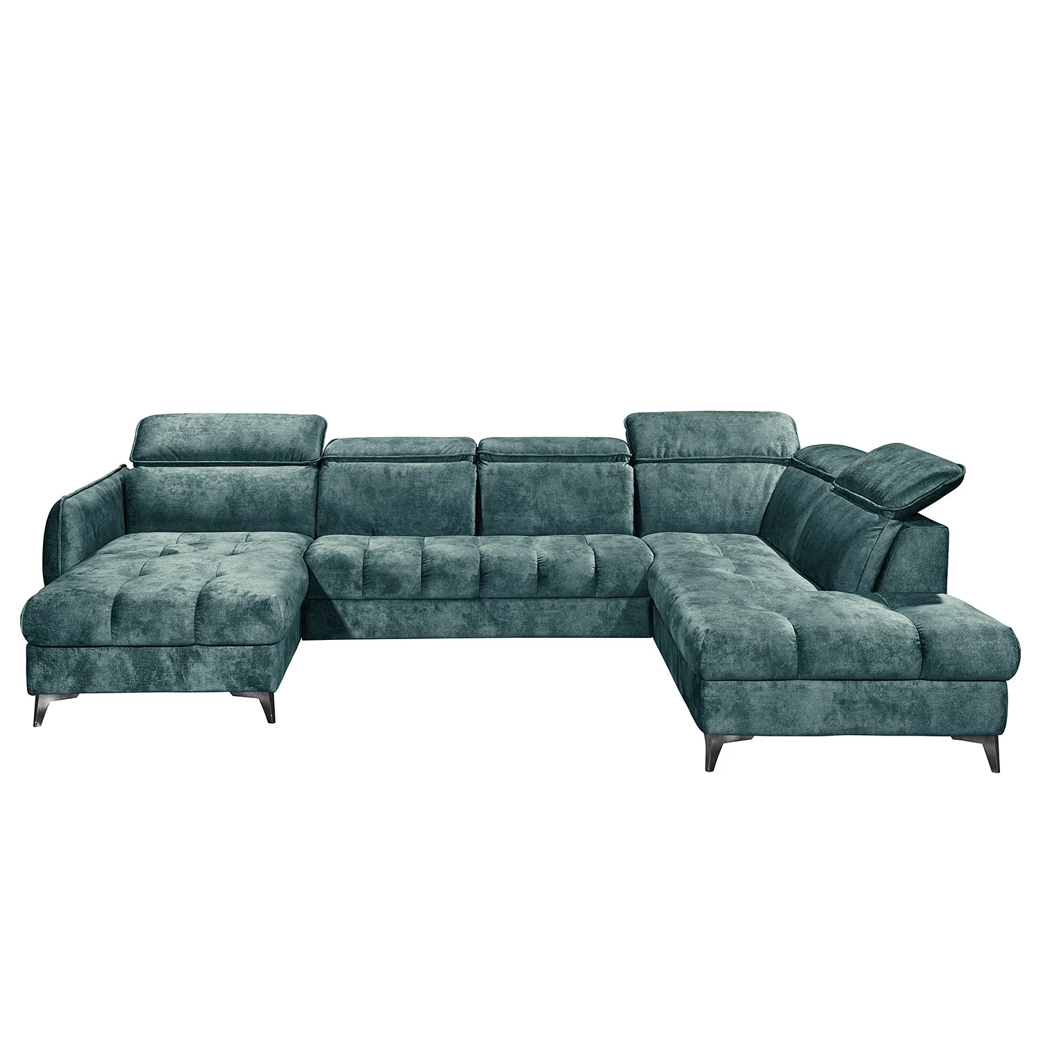 Loftscape Canapé panoramique Grillon - Velours - Velours Insa: Bleu fumée - Méridienne courte à gauche / longue à droite (vue de face) 6 Loftscape Canapé panoramique Grillon - Velours - Velours Insa: Bleu fumée - Méridienne courte à gauche / longue à droite (vue de face) – Image 6