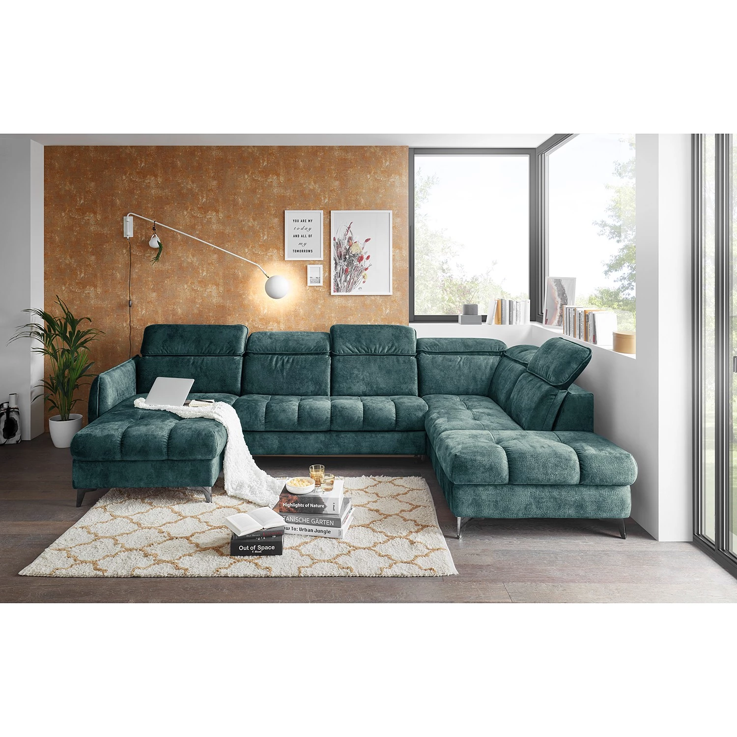 Loftscape Canapé panoramique Grillon - Velours - Velours Insa: Bleu fumée - Méridienne courte à gauche / longue à droite (vue de face) 8 Loftscape Canapé panoramique Grillon - Velours - Velours Insa: Bleu fumée - Méridienne courte à gauche / longue à droite (vue de face) – Image 8